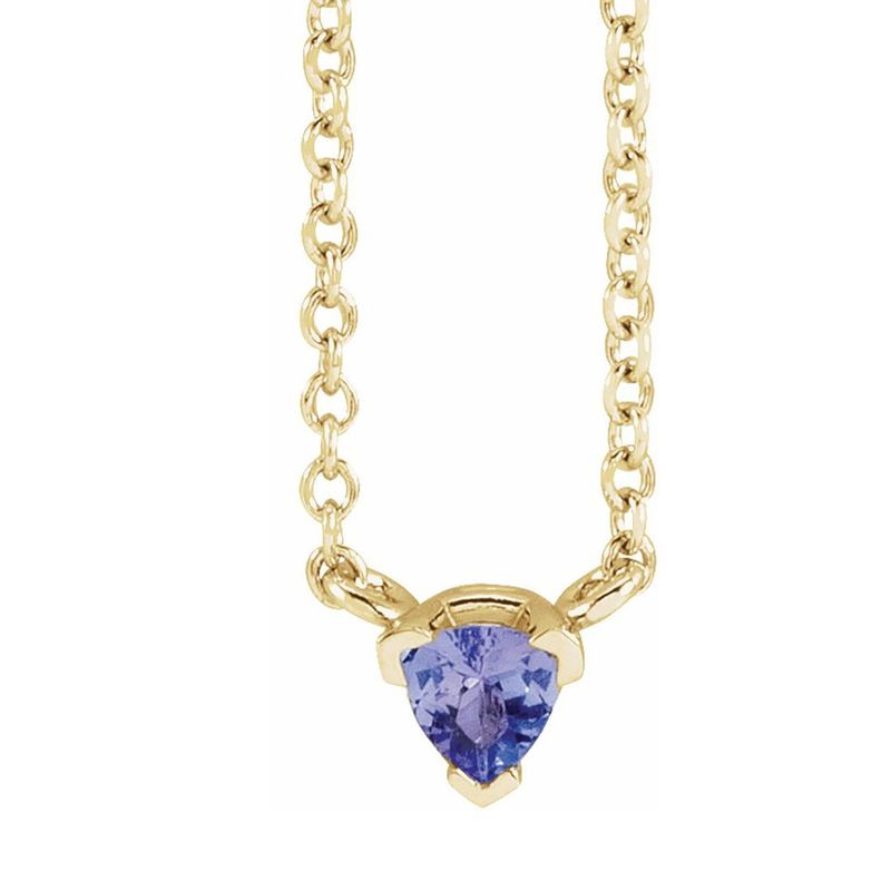 14k Yellow Gold 5mm Trillion Tanzanite Solitaire Necklace, 18 Inch